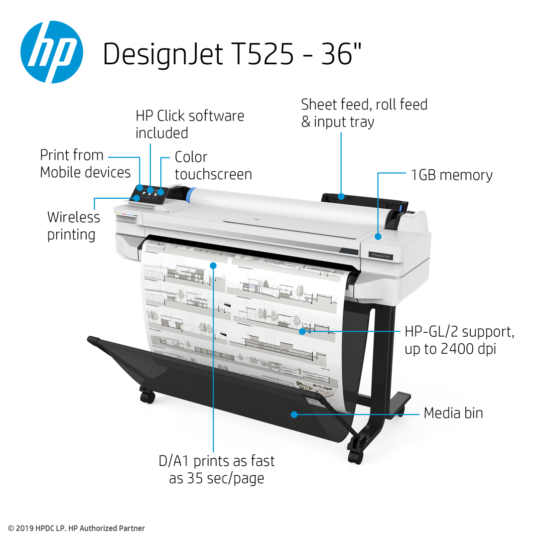 HP DesignJet T525 Large Format Wireless Printer – 36